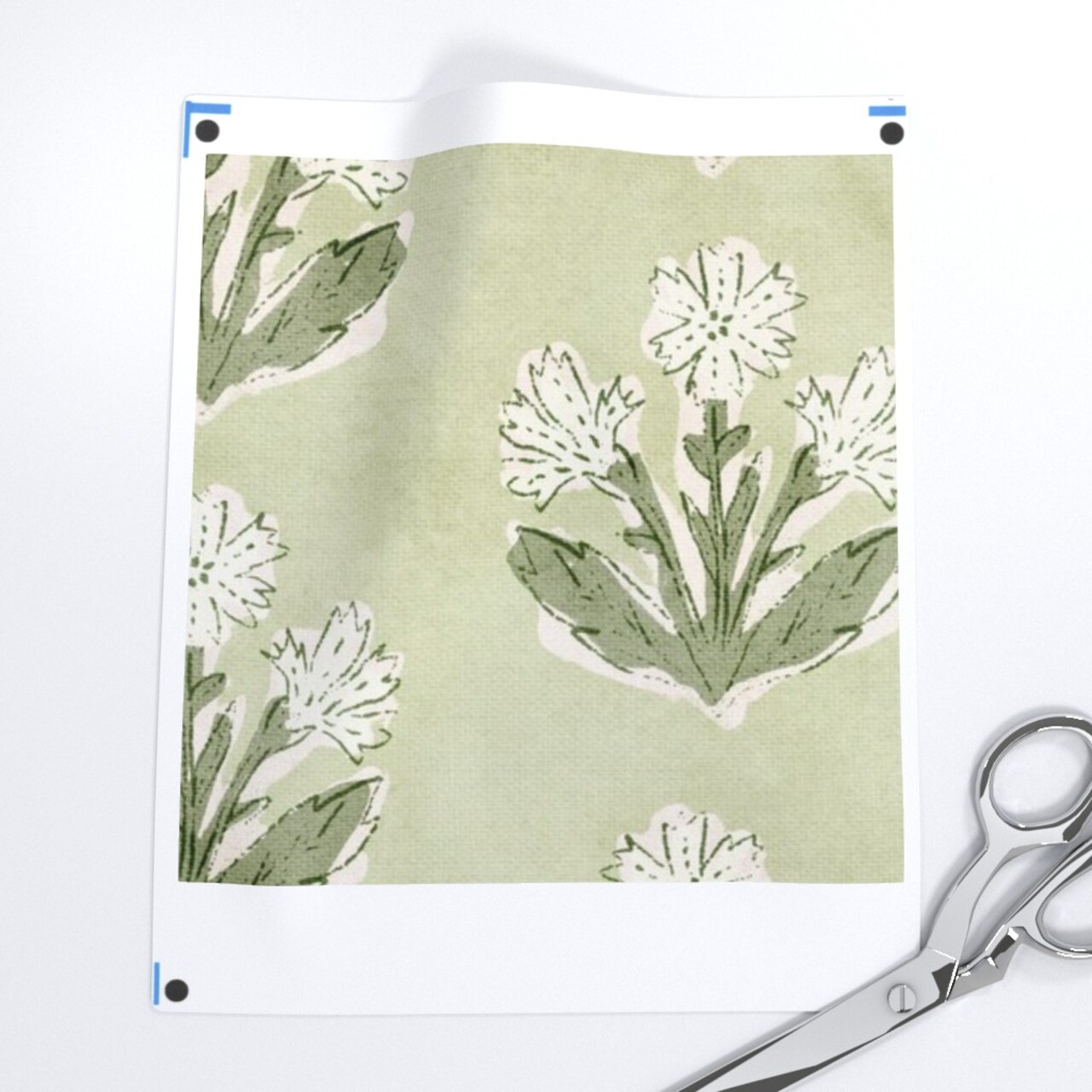 Traditional Botanical Block Print Cottagecore Grandmillennial Preppy Wildflowers Blossom Floral Garden Vintage Green And White Classic Boho Custom Printed Fabric by Spoonflower Various Fabrics by the Yard or Fat Quarter 15925327